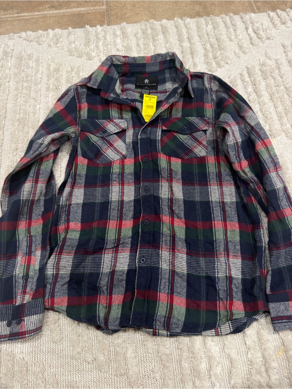 Kids Plaid Button-Down Shirt - Navy, Red & Green